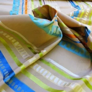 IMG_3595.jpg Bty Scalamandre Jazzy Stripe Blue Straw On Taupe Aqua Orange Lime Green Taupe Silk Linen MSRP USD212/yard