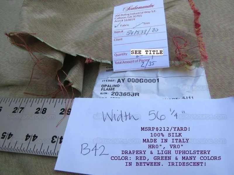 IMG_3635.jpg By Yd Scalamandre Opalino Flame 100% Silk Red Green MSRP USD 212/yd