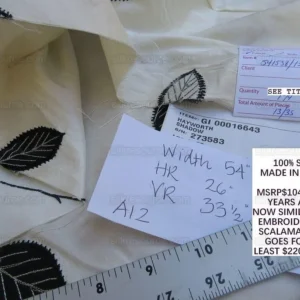IMG_3641.jpg 0.25y Scalamandre Hayworth Silk Crewel Bk/wht Embroidery Rp4