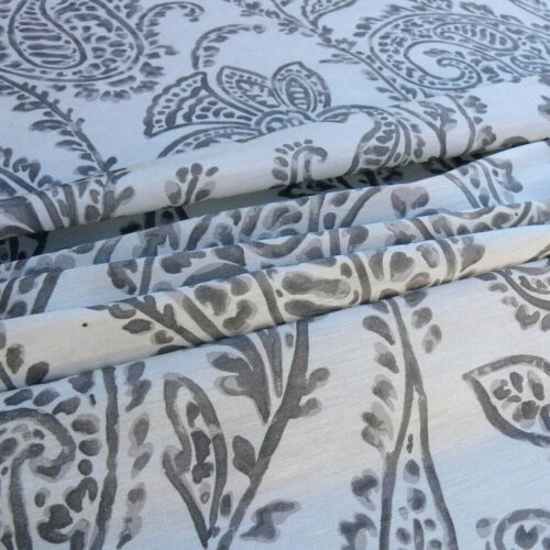 products-P1620049 Scalamandre Lillian Silk Linen Paisley "greys" White Print MSRP USD 178Y