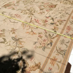 Stark Hand Made Needlepoint Beige Lotus Peony Winter Plum Lily Rug 16'10x11'10" MSRP USD 18,000+