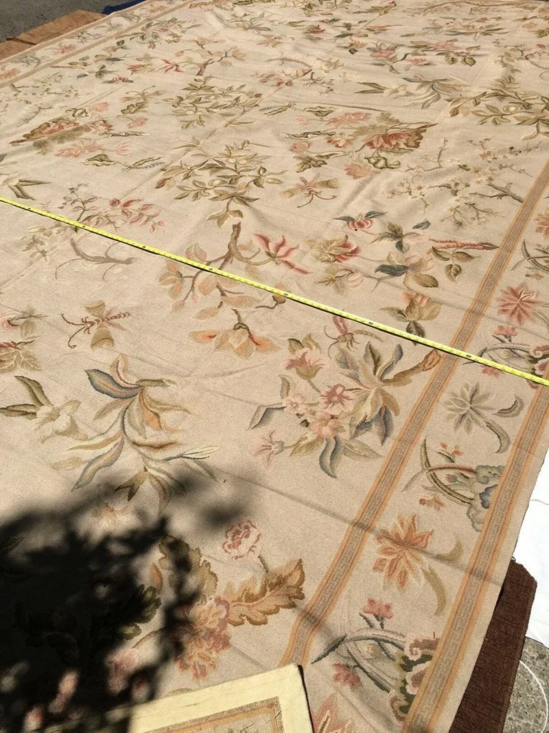 Stark Hand Made Needlepoint Beige Lotus Peony Winter Plum Lily Rug 16'10x11'10" MSRP USD 18,000+