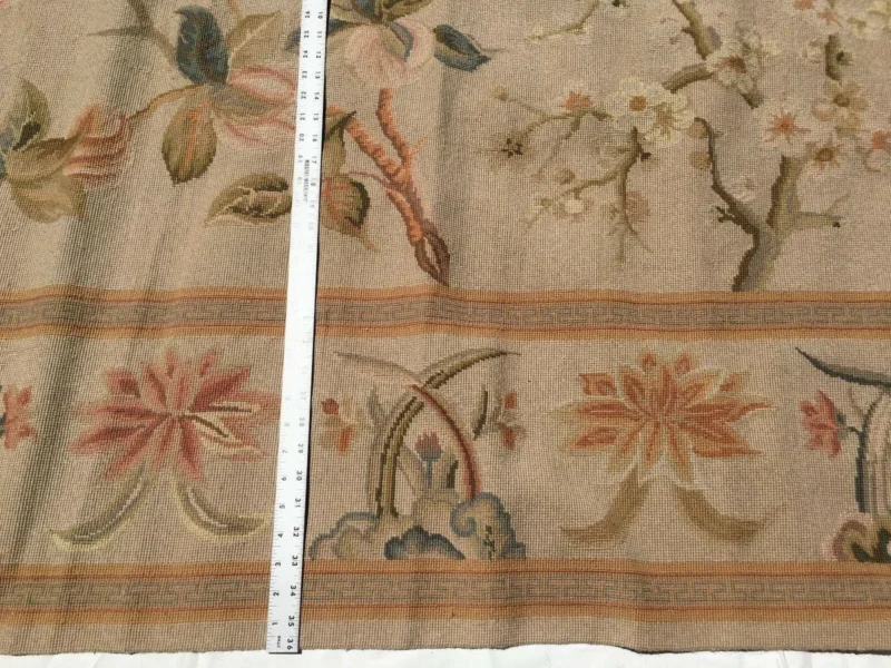 Stark Hand Made Needlepoint Beige Lotus Peony Winter Plum Lily Rug 16'10x11'10" MSRP USD 18,000+