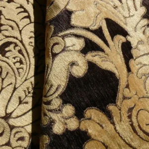 P1300875.jpg By Yard Grand Medallion Renaissance Damask Chenille Black Espresso/ Copper Gold Heavy Majestic