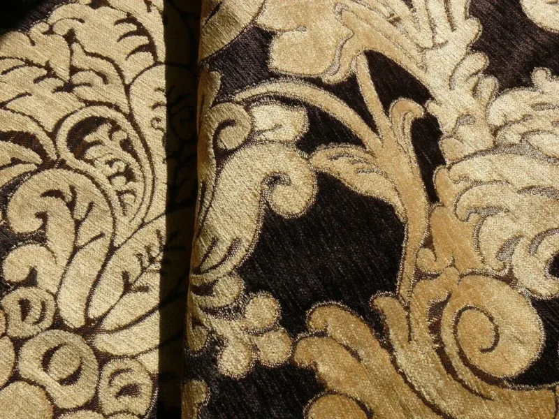 P1300875.jpg By Yard Grand Medallion Renaissance Damask Chenille Black Espresso/ Copper Gold Heavy Majestic