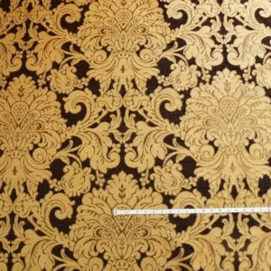 P1300880.jpg By Yard Grand Medallion Renaissance Damask Chenille Black Espresso/ Copper Gold Heavy Majestic