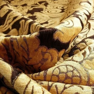 P1310303.jpg By Yard Grand Medallion Renaissance Damask Chenille Black Espresso/ Copper Gold Heavy Majestic