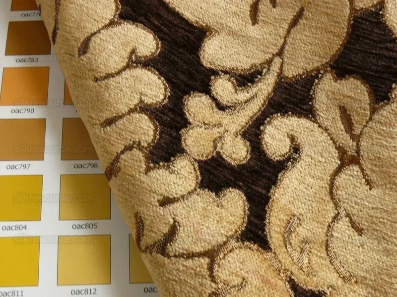 P1310305.jpg By Yard Grand Medallion Renaissance Damask Chenille Black Espresso/ Copper Gold Heavy Majestic