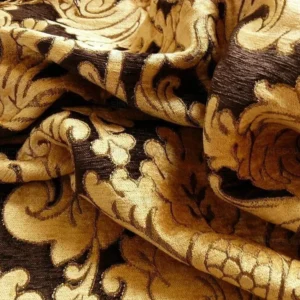 P1310308.jpg By Yard Grand Medallion Renaissance Damask Chenille Black Espresso/ Copper Gold Heavy Majestic