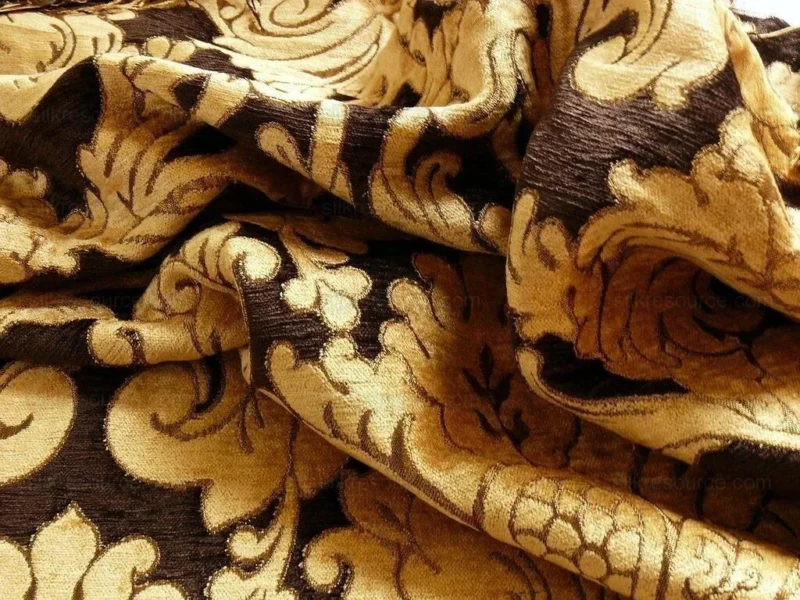 P1310308.jpg By Yard Grand Medallion Renaissance Damask Chenille Black Espresso/ Copper Gold Heavy Majestic