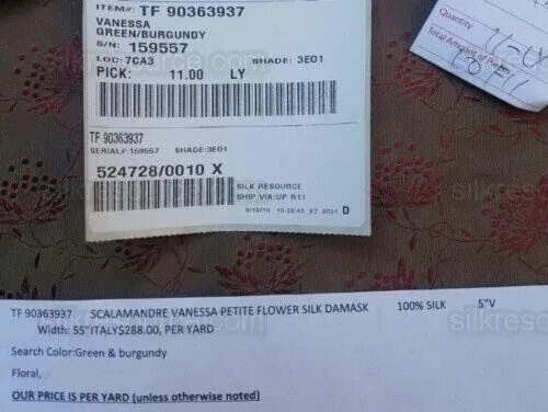 Bty Scalamandre Vanessa 100% Silk Lampas Petit Flower Red Green Historical MSRP USD 288/Y