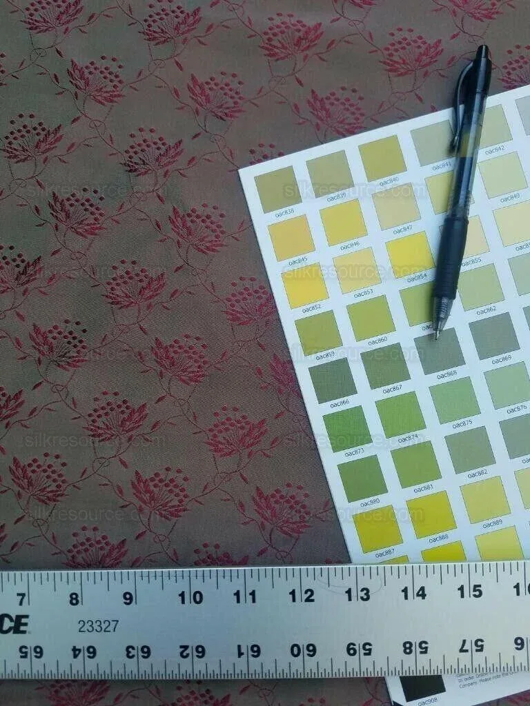 Bty Scalamandre Vanessa 100% Silk Lampas Petit Flower Red Green Historical MSRP USD 288/Y