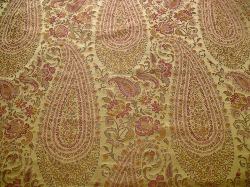 P1110526 by yard Special Order By Yard Fab 100% Silk Lampas Cashmere Paisley "claret" Red Pink MSRP USD200+/yard