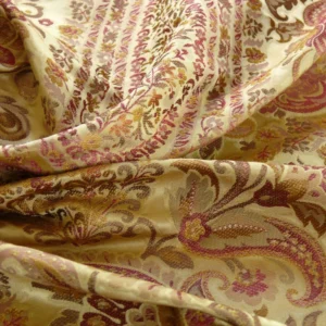 P1110528 by yard Special Order By Yard Fab 100% Silk Lampas Cashmere Paisley "claret" Red Pink MSRP USD200+/yard