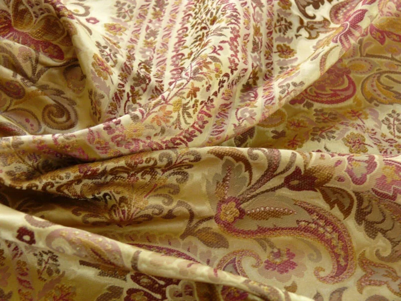 P1110528 by yard Special Order By Yard Fab 100% Silk Lampas Cashmere Paisley "claret" Red Pink MSRP USD200+/yard