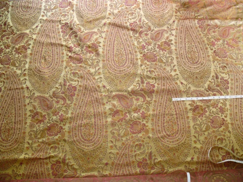 P1110529 by yard Special Order By Yard Fab 100% Silk Lampas Cashmere Paisley "claret" Red Pink MSRP USD200+/yard