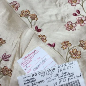 Harisha6.jpg Scalamandre Old World Weavers Harisha Pink Embroidery Cherry Blossom Red Pink on Cream