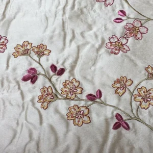 Harisha7.jpg Scalamandre Old World Weavers Harisha Pink Embroidery Cherry Blossom Red Pink on Cream
