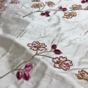 Harisha8.jpg Scalamandre Old World Weavers Harisha Pink Embroidery Cherry Blossom Red Pink on Cream