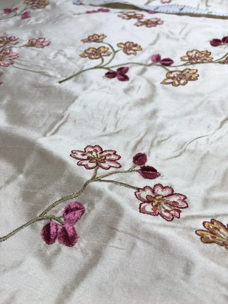 Harisha8.jpg Scalamandre Old World Weavers Harisha Pink Embroidery Cherry Blossom Red Pink on Cream