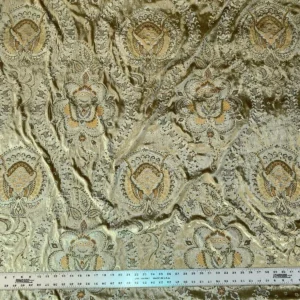 OCTAVIA-Gold-1.jpg 1.5y Brunschwig & Fils Octavia Silk Velvet Print “gold”pale Chartreuse Green