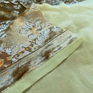 OCTAVIA-Gold-11.jpg 1.5y Brunschwig & Fils Octavia Silk Velvet Print “gold”pale Chartreuse Green