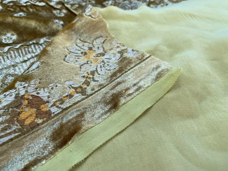 OCTAVIA-Gold-11.jpg 1.5y Brunschwig & Fils Octavia Silk Velvet Print “gold”pale Chartreuse Green