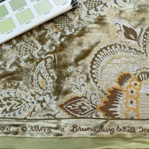 OCTAVIA-Gold-4.jpg 1.5y Brunschwig & Fils Octavia Silk Velvet Print “gold”pale Chartreuse Green