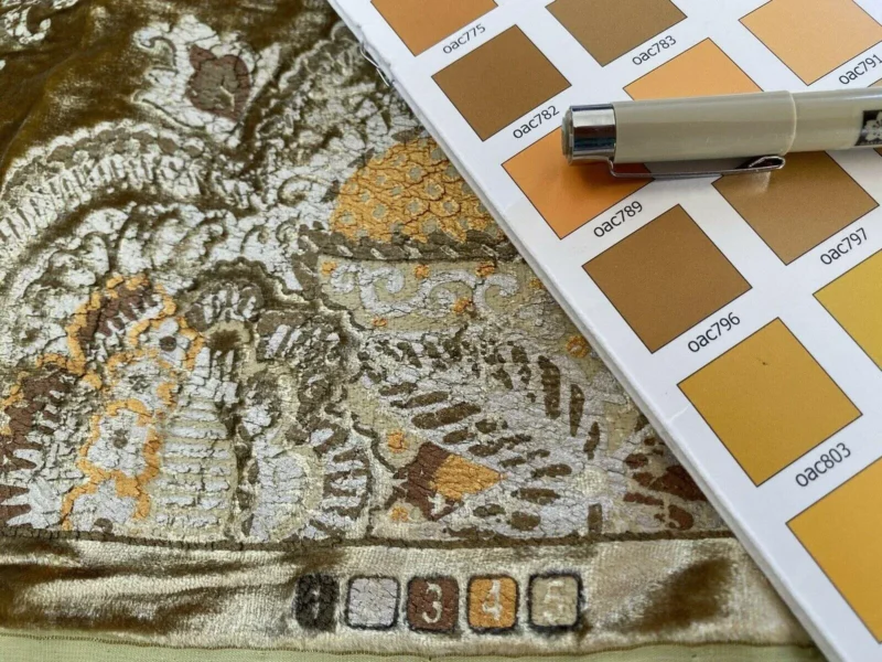 OCTAVIA-Gold-6.jpg 1.5y Brunschwig & Fils Octavia Silk Velvet Print “gold”pale Chartreuse Green
