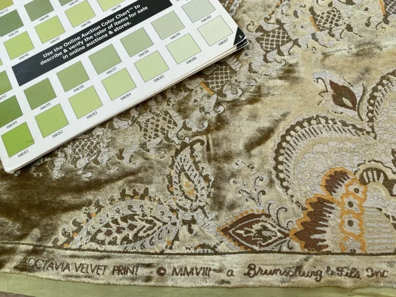 OCTAVIA-Gold-8.jpg 1.5y Brunschwig & Fils Octavia Silk Velvet Print “gold”pale Chartreuse Green
