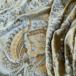 OCTAVIA-Gold-9.jpg 1.5y Brunschwig & Fils Octavia Silk Velvet Print “gold”pale Chartreuse Green