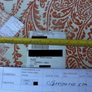 P1590983.jpg by yard Scalamandre Lillian Coral Red Orange White Silk Linen Paisley Print MSRP USD 178Y