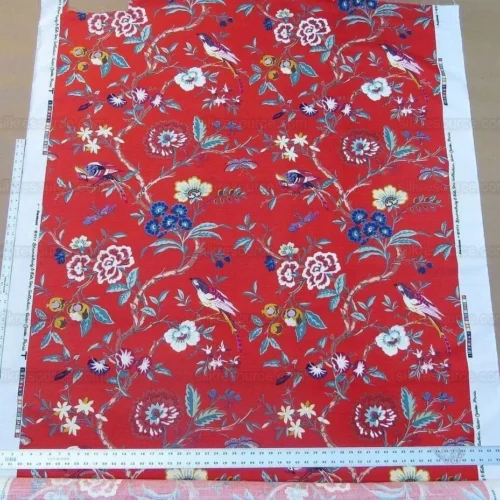 BTY BRUNSCHWIG & FILS AMANDINE RED CHINIOSERIE BIRD FLOWER TREE BTY BRUNSCHWIG & FILS AMANDINE RED CHINIOSERIE BIRD FLOWER TREE