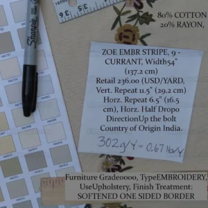 IMG_4397C.jpg By Yd Lee Jofa Zoe Embroidery Stripe Currant Red Cream White Crewel Flower Cotton MSRP USD 236/y