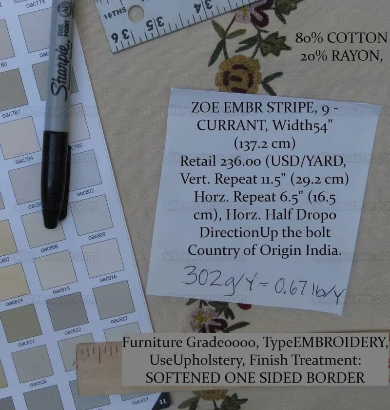 IMG_4397C.jpg By Yd Lee Jofa Zoe Embroidery Stripe Currant Red Cream White Crewel Flower Cotton MSRP USD 236/y