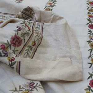 IMG_4407.jpg By Yd Lee Jofa Zoe Embroidery Stripe Currant Red Cream White Crewel Flower Cotton MSRP USD 236/y