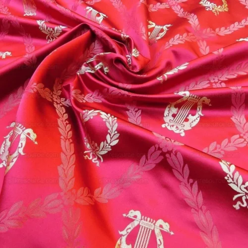 IMG_4468.jpg By Yd Kravet Couture Empire Trellis in Crimson Neoclassical Silk Red Gold Neoclassical Laurel Wreath Harp Music Art Crimson MSRP USD368/Y