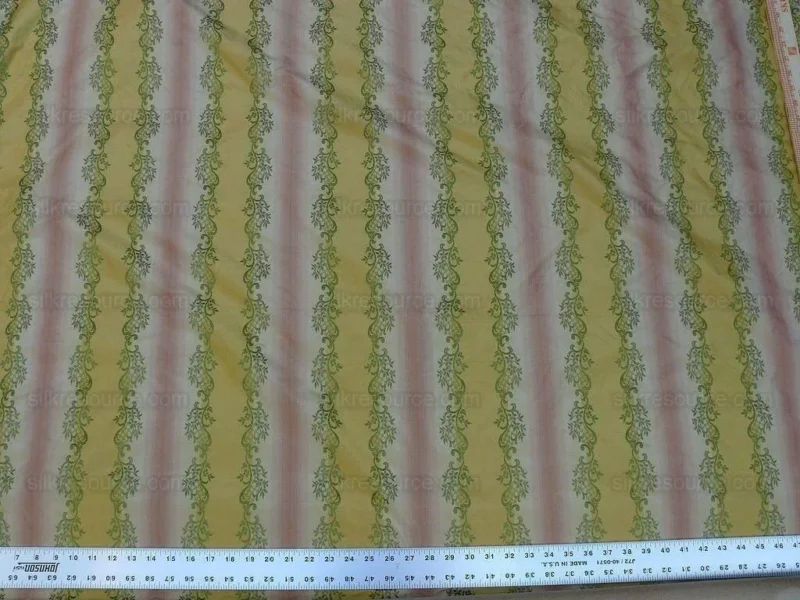 P1620714.jpg 0.8y Designer 100% Silk Lisere Stripe Pink Gold Muted Sage Green