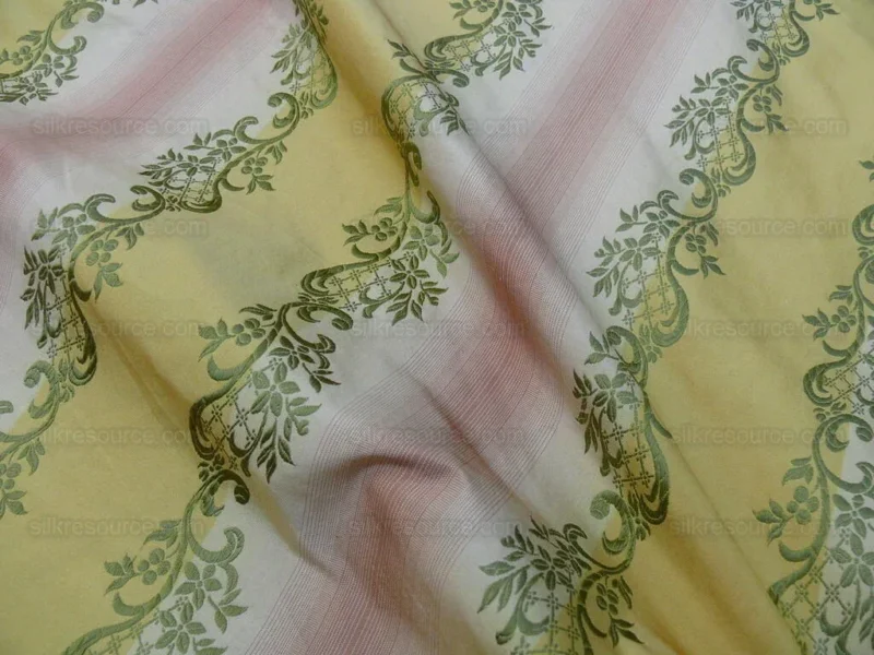 P1620715.jpg 0.8y Designer 100% Silk Lisere Stripe Pink Gold Muted Sage Green