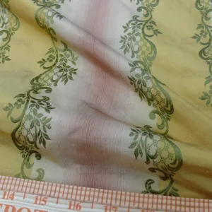 P1620716.jpg 0.8y Designer 100% Silk Lisere Stripe Pink Gold Muted Sage Green