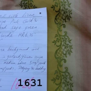 P1620717.jpg 0.8y Designer 100% Silk Lisere Stripe Pink Gold Muted Sage Green