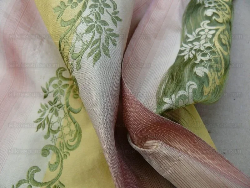 P1620718.jpg 0.8y Designer 100% Silk Lisere Stripe Pink Gold Muted Sage Green