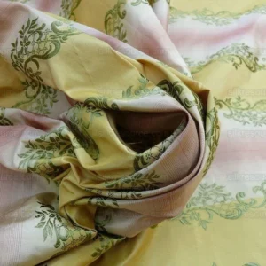 P1620720.jpg 0.8y Designer 100% Silk Lisere Stripe Pink Gold Muted Sage Green