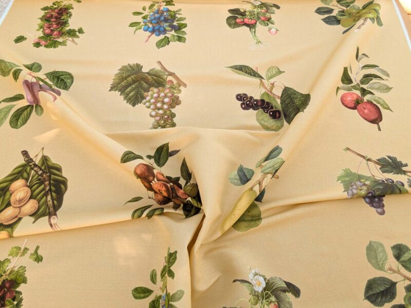 PXL_20240228_202419282 By Vertical Repeat 40 Inches Scalamandre Les Fruits Maize Grape Strawberry Cherry Plum Pear Yellow Realism MSRP USD 220/Y