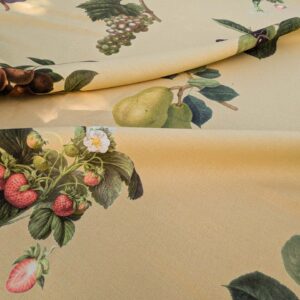 PXL_20240228_202546365 By Vertical Repeat 40 Inches Scalamandre Les Fruits Maize Grape Strawberry Cherry Plum Pear Yellow Realism MSRP USD 220/Y