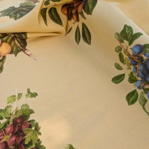 PXL_20240228_202645834 By Vertical Repeat 40 Inches Scalamandre Les Fruits Maize Grape Strawberry Cherry Plum Pear Yellow Realism MSRP USD 220/Y