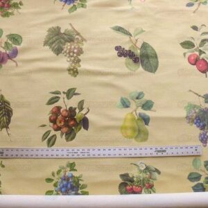 products-P1600120-1 By Vertical Repeat 40 Inches Scalamandre Les Fruits Maize Grape Strawberry Cherry Plum Pear Yellow Realism MSRP USD 220/Y