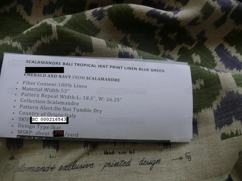 P1590798-02.jpg Scalamandre Tropical Ikat Bali Navy Blue Emerald Green Linen From Italy MSRP USD270/y