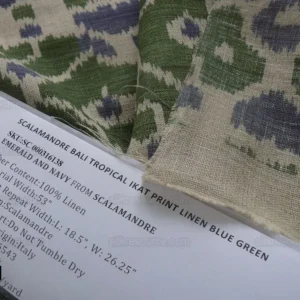 P1590801-01.jpg Scalamandre Tropical Ikat Bali Navy Blue Emerald Green Linen From Italy MSRP USD270/y