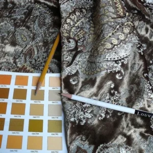 P1630187.jpg Brunschwig & Fils Octavia Silk Velvet Print Tiger's Eye Black Brown Gold MSRP USD 394/y